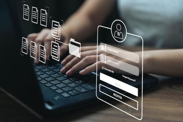 Businessman concept login password pad to access online privacy data