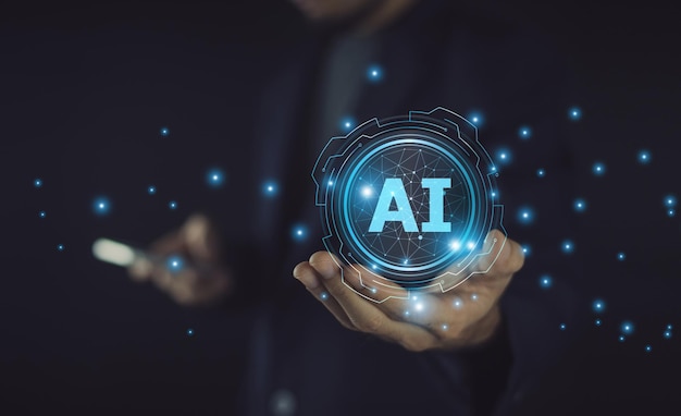Businessman embraces the benefits of AI technology to innovate automate tasks and enhance business performance in a competitive market