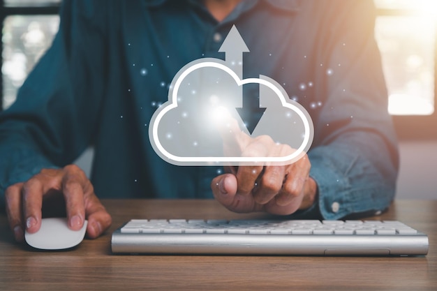 businessman hand touching cloud computing concept cloud computing concept