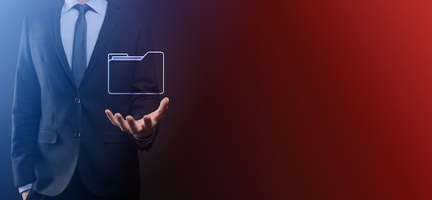 Businessman hold folder icon