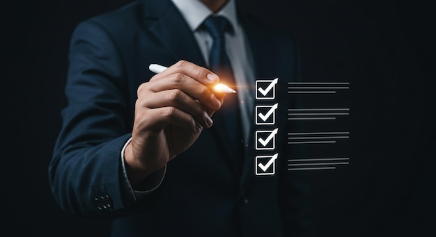 Businessman marking completed checklist