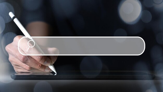 businessman search magnifying icon virtual screen or ai engine data science search technology info