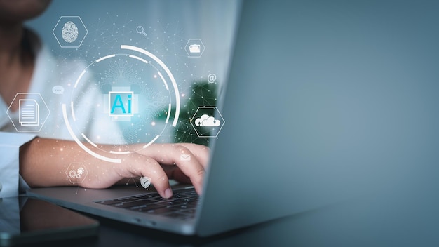 businessman showing use of future technology artificial intelligence system for communication