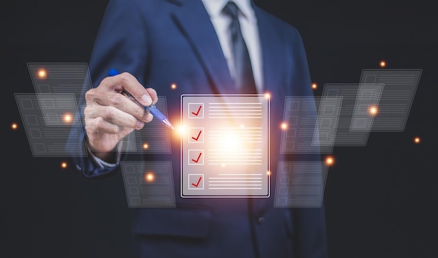 Businessman sign on digital document paperless concept