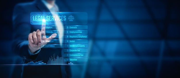 Businessman touch the legal services industry network in search of legal business support
