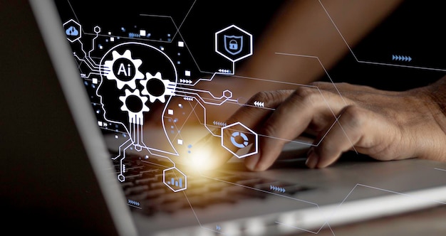 businessman touching digital chatbot for provide access to information and data in online network application and global connection ai artificial intelligence innovation and technology