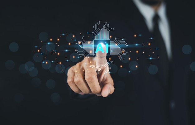 Businessman touching on AI AI Artificial intelligence AI machine deep learning concept