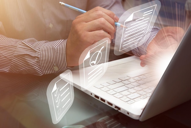 Businessman use digital signature on internet document