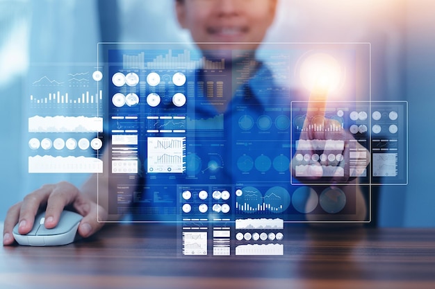 Businessman using computer for DMS documents management and ERP software for Document system management Automation software to archiving and efficiently manage and information files AI management
