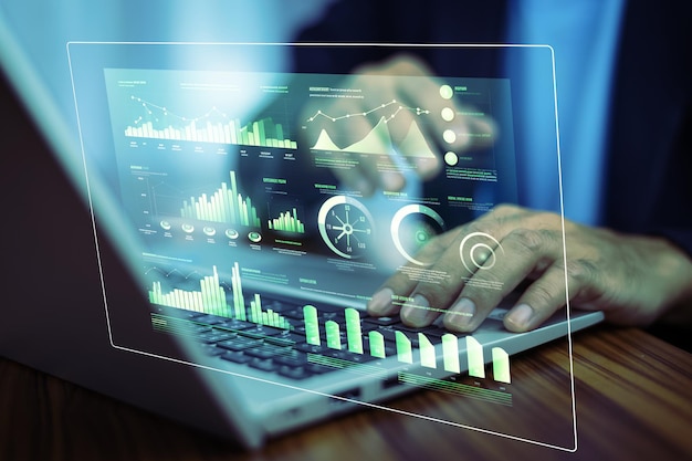 businessman using computer for dms documents management and erp software for document system management automation software to archiving and efficiently manage and information files ai management