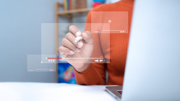 businesswoman using computers to learning online with webinar internet lessons webinar education online concept video tutorial education concept technology education learning through technology