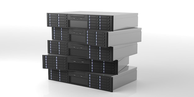 Các khối lưu trữ máy chủ máy tính trên nền trắng minh họa 3D