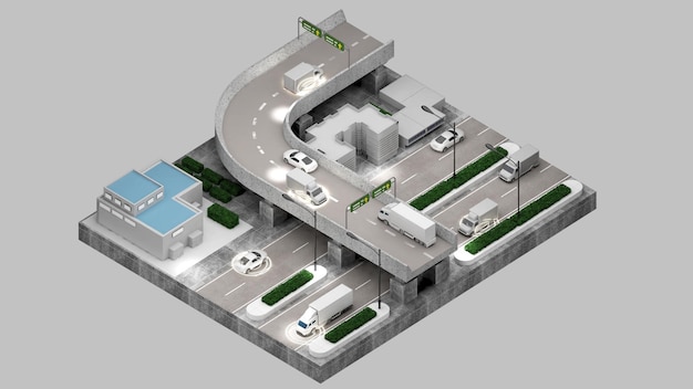 Car travel in the cityisometric shape3D rendering