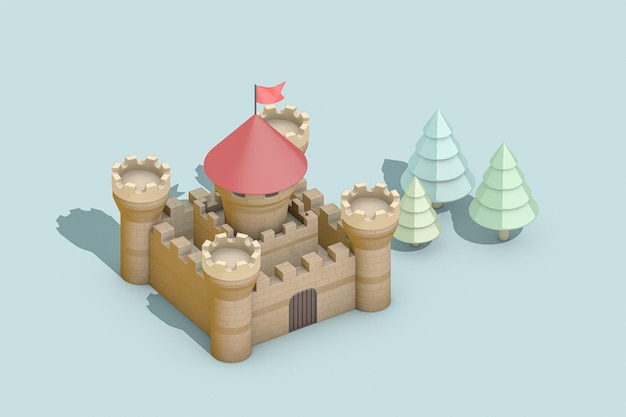 Cartoon castle in the wild raster illustration