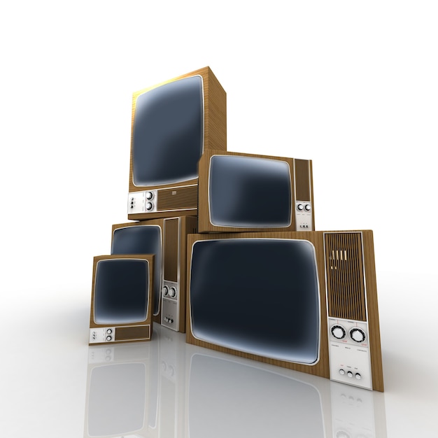 Chaotic heap of vintage televisions