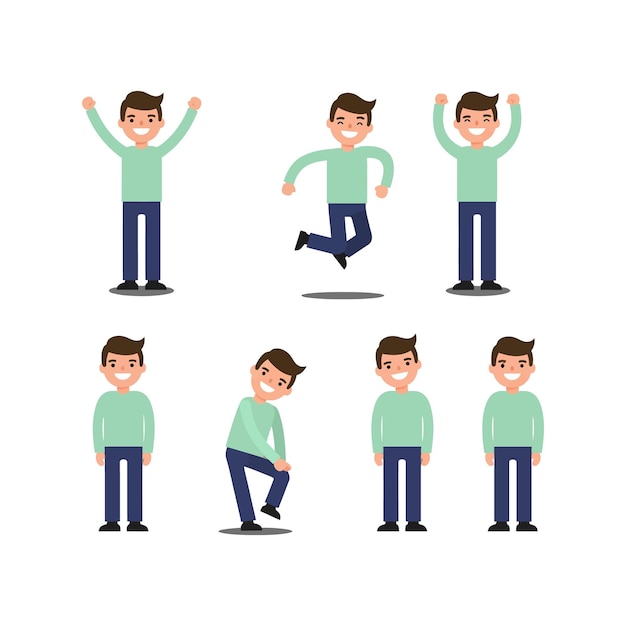 character poses in playful movements flat vector illustration