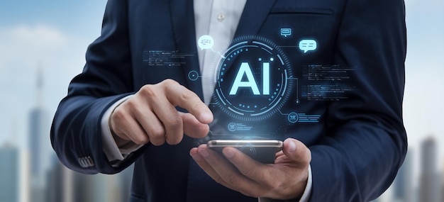 Chat Bot Chat with AI or Artificial Intelligence technology Woman using a laptop computer chatting