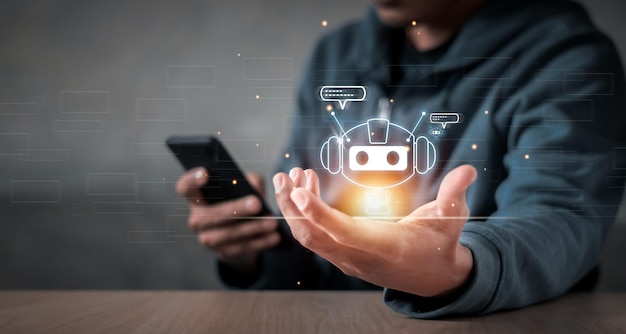 Chatbot Chat with AI Artificial Intelligence Man using technology smart robot AI