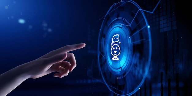 Chatbot computer program Business Man Developing Virtual Digital Web Design Using AI Technology