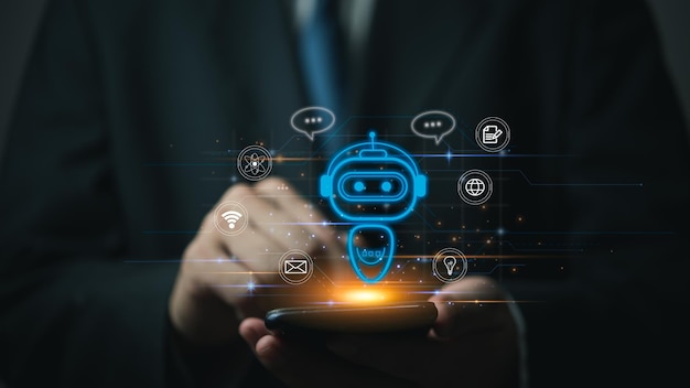 Chatbot conversation Ai Artificial Intelligence technology online customer serviceDigital chatbot robot application OpenAI generate Futuristic technologyVirtual assistant on internet