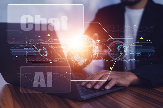 ChatGPT concept People using computer Side view typing on laptop keyboard ChatGPT Chat with AI or Artificial Intelligence ChatGPT concept