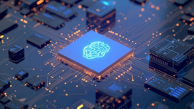 Chip AI Neon phát sáng trên nền công nghệ