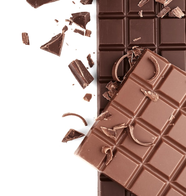 Chocolate bars on white background