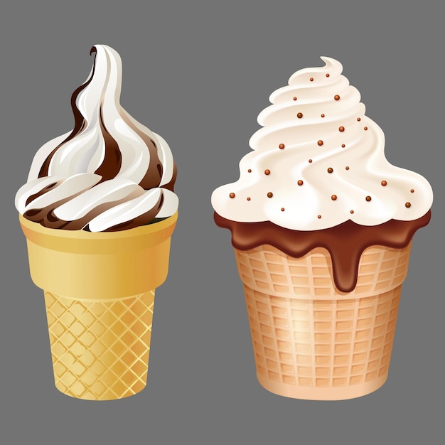 Chocolate ice cream Sundae cone Sundae Chocolate 3D illustration on grey Transparent background