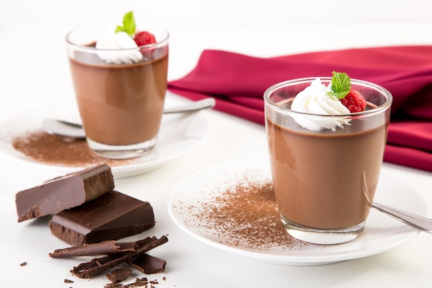 Chocolate moose topped with raspberry and whipped cream