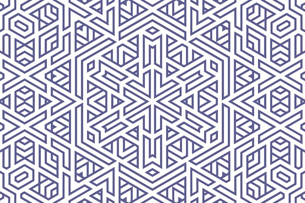 Classic geometric background pattern with blue lines on white, decoration ornament illustration. Simple straight blue line stripes of different design shapes