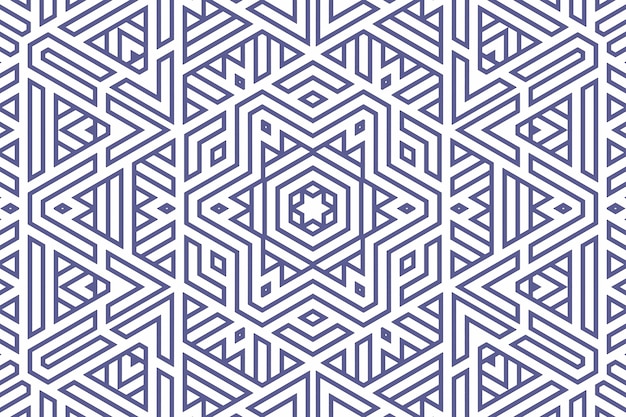 Classic geometric background pattern with blue lines on white, decoration ornament illustration. Simple straight blue line stripes of different design shapes