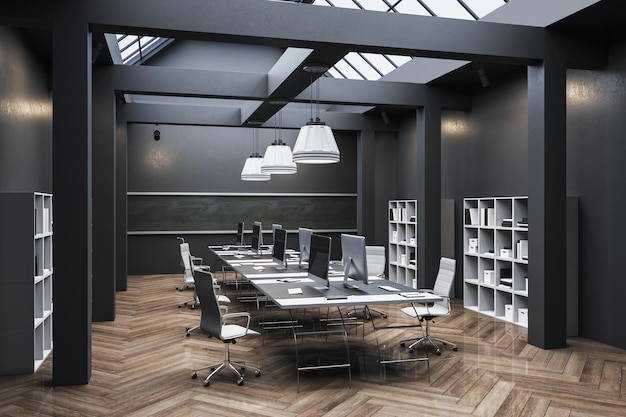 clean office interior with computer furniture and shelf