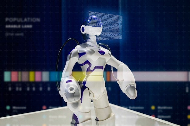 close up modern robot, technologic interface 