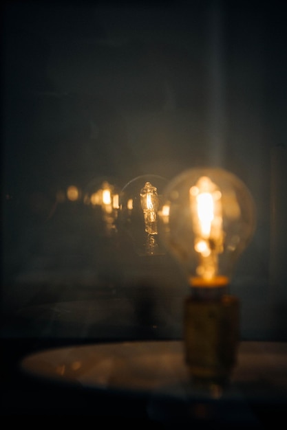 close-up of light bulb at night