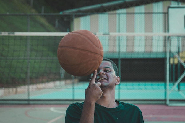 close-up of man with basketball
