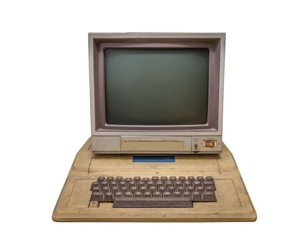 Close-up of old-fashioned computer against white background