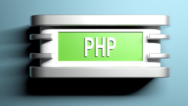 Close-up of php text on silver object against blue background