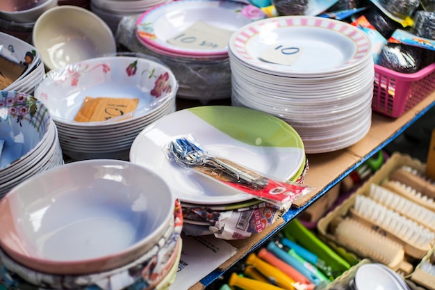 Close up of plates for sale