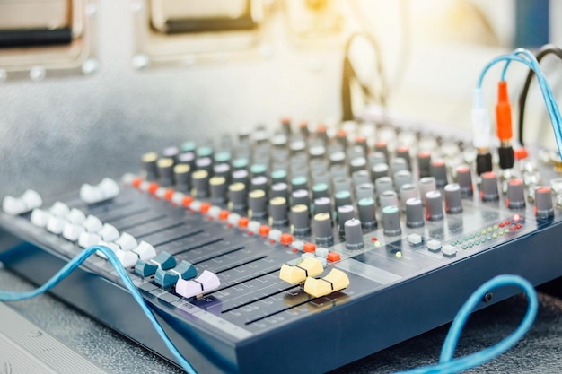 Close-up of sound recording equipment on table