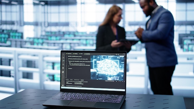 Close up shot of notebook displaying AI machine learning algorithms