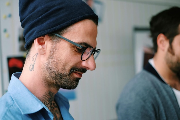 Close-up two men in office