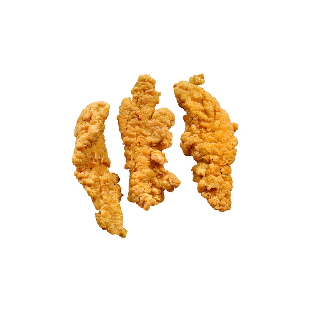 closeup Crispy Chicken Strips on a white top view