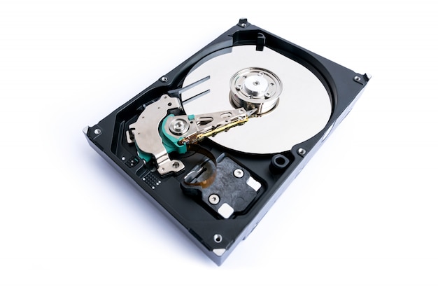Closeup data recording media in 3.5-inch computer hard disk isolated on white 
