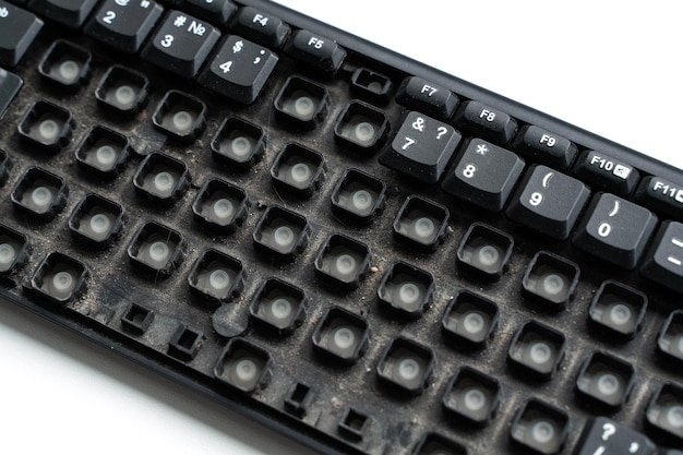 CloseUp of Old Dusty Keyboard with Missing Keys
