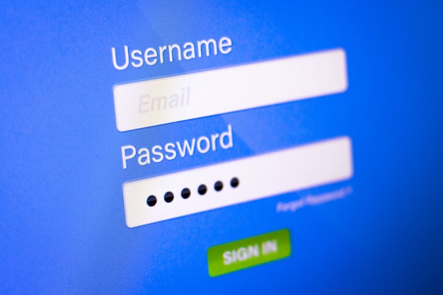 closeup of password box on login background. online username and passwords.