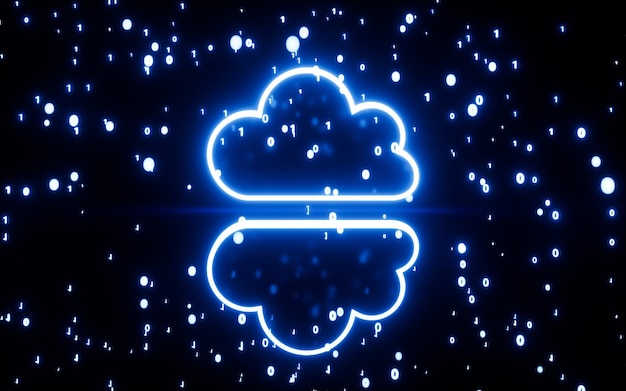 Cloud computing and binary code 3d rendering