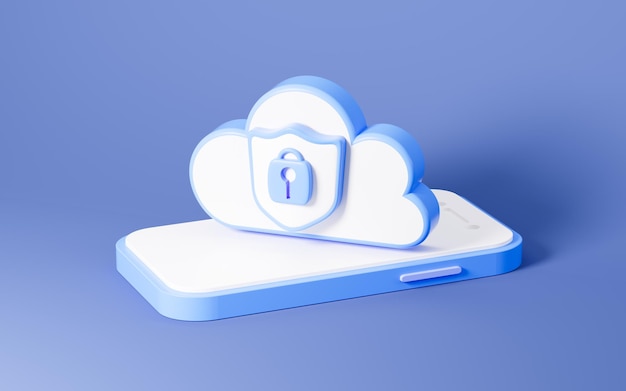 Cloud computing and shield data encryption and protection 3d rendering Digital drawing