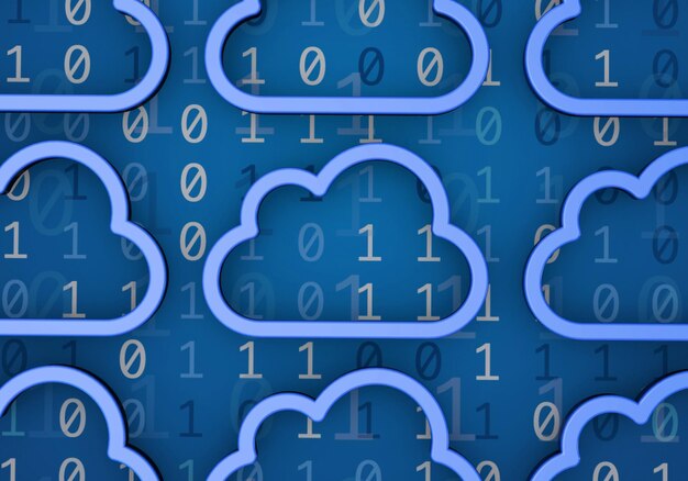 cloud computing concept blue cloud shape on a binary code background 3d rendering