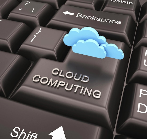 Cloud computing concept with keyboard 3d render