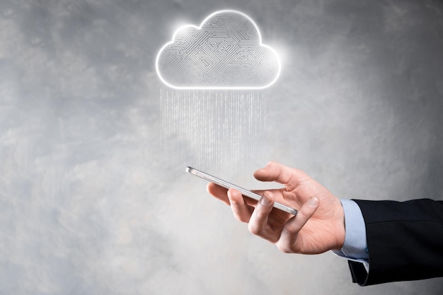 Cloud computing conceptcloud for transfer dataCloud computing big data center future infrastructure digital ai concept Virtual hosting symbolicon upload downloadVirtual hosting symbol